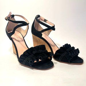 Kate Spade Dawson Wedge Sandal Strap Black Suede Women Size 6